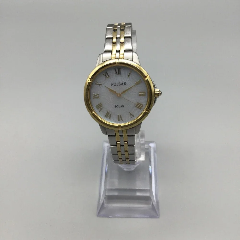Pulsar Solar Womens Watch 31mm White Dial Two Tone Stainless Bracelet 7.25